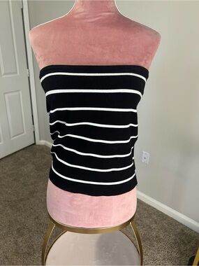 Black & White Striped Strapless Tube Camisole